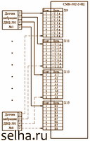 Схема подключения датчиков вибрации ДВЦ-301 к контроллеру СМК-302-2-8Ц